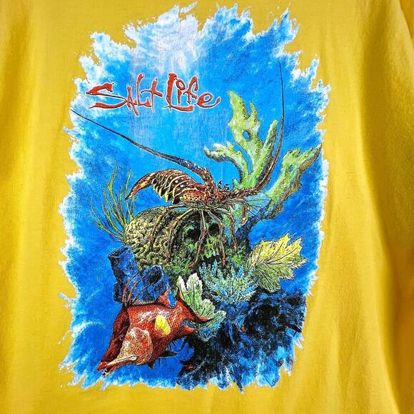 Salt Life Fishing Yellow Graphic Short Sleeve Skull Lobster Beach T-Shirt XL - Picture 1 of 9